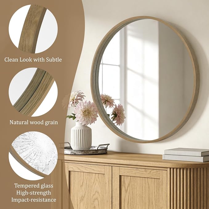 WallBeyond Round Wood Mirror - Image 5
