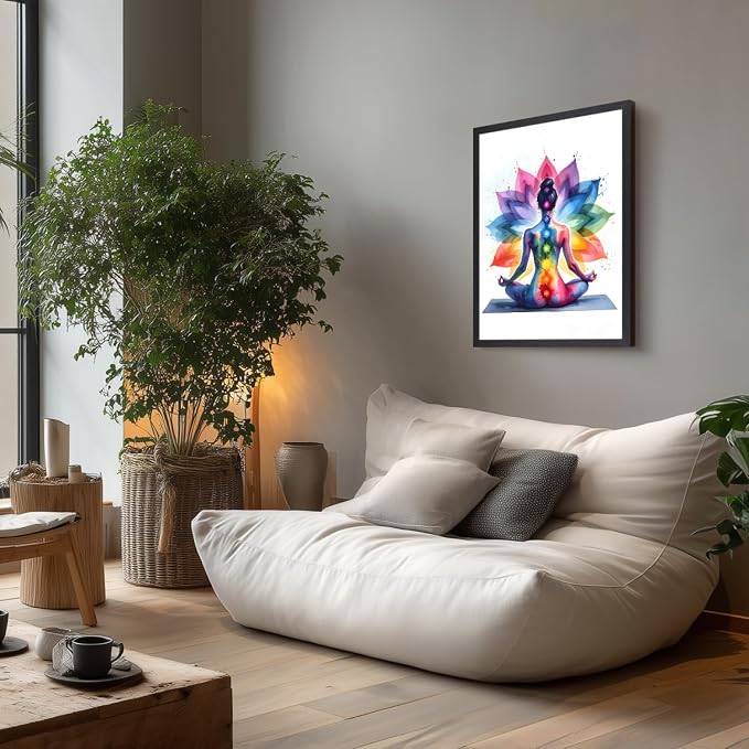 GELDSTEI Wood Framed Zen Wall Art, Chakra Yoga Wall Decor, Colorful Meditation - Image 3