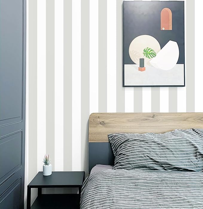 Guvana 17.7"x118" Grey and White Wallpaper Striped Peel and Stick Wallpaper - Image 6