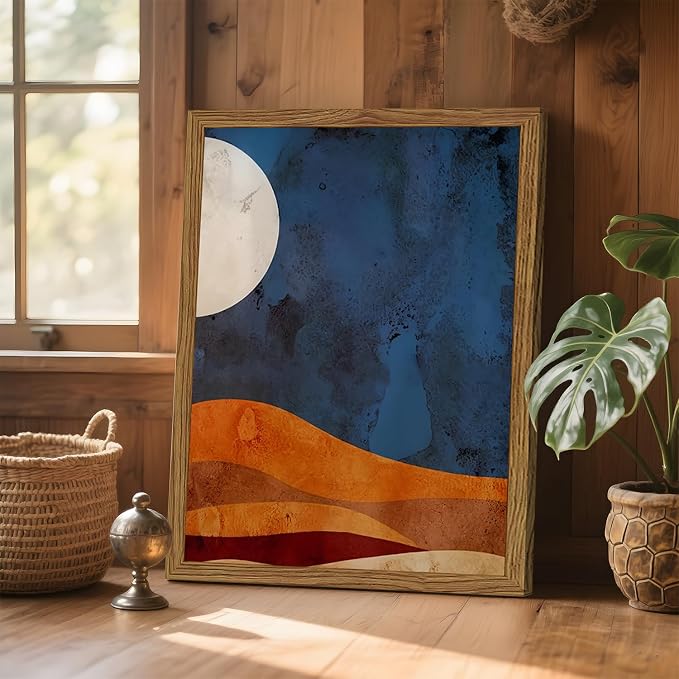 Framed Boho Sun and Moon Canvas Wall Art Set of 2, Vintage Western Desert - Image 6