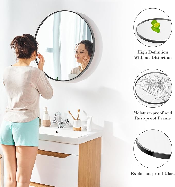 NEWBULIG Round Bathroom Mirror for Over Sink, 36 Inch Wall Mount Vanity Circle - Image 5