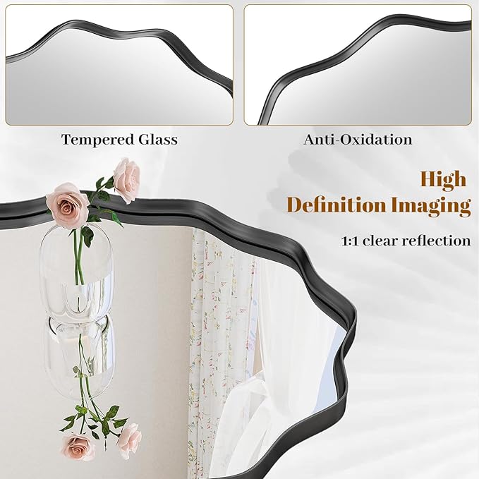 Round Wavy Mirror, 30 Inch Metal Frame Circle Mirror, Round Wall Mounted - Image 3