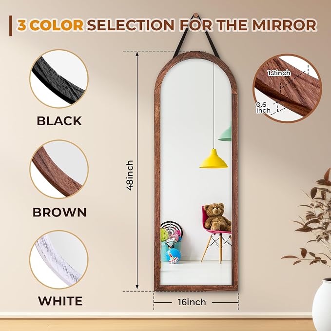 16"x48" Arched Full Length Mirror Solid Wood Wall Mirror - Image 4