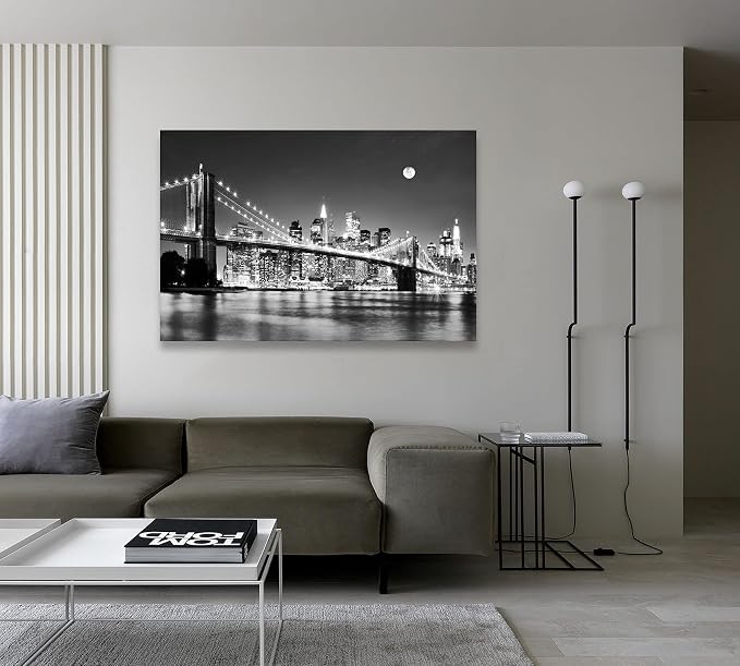 Baisuart-Q30369 Brooklyn Bridge Night View 1 Panels Landscape Artwork Canvas - Image 4