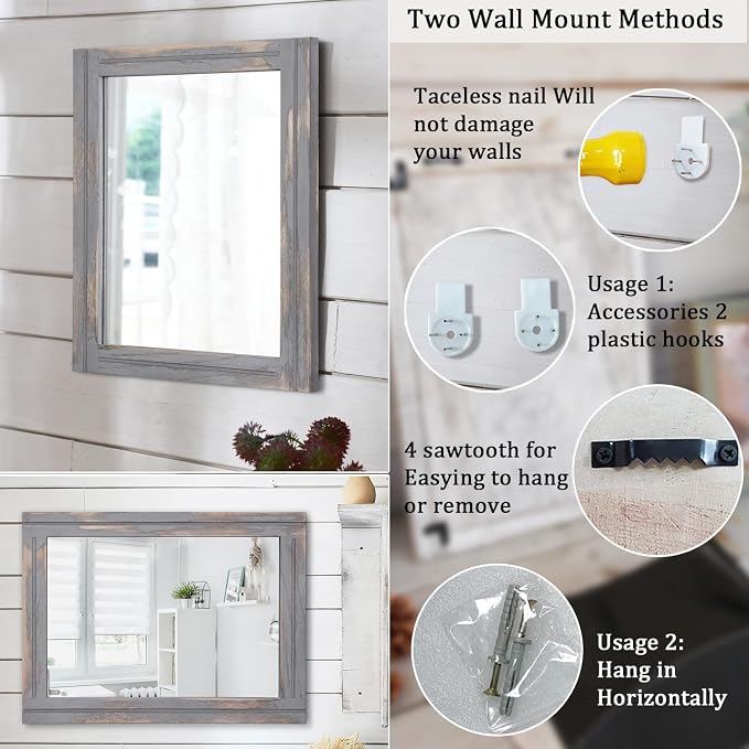 AAZZKANG Wood Framed Mirror Rectangular Rustic Wall Mirrors Decorative Large - Image 3