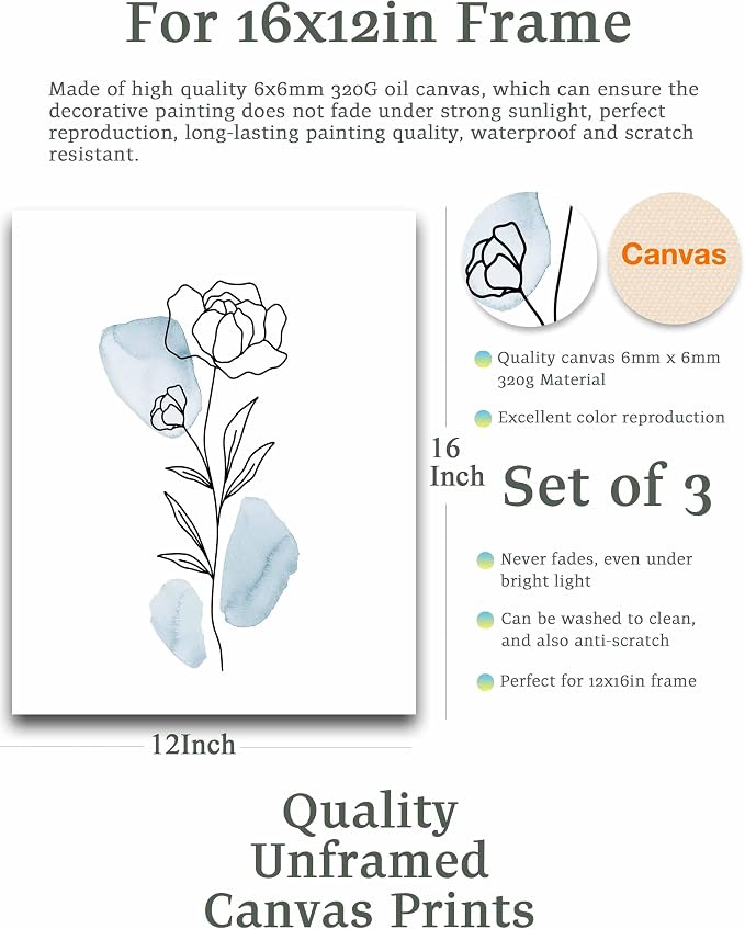 HesenDot Boho Art wall Décor, Botanical Print Set of 3, Abstract Line - Image 2