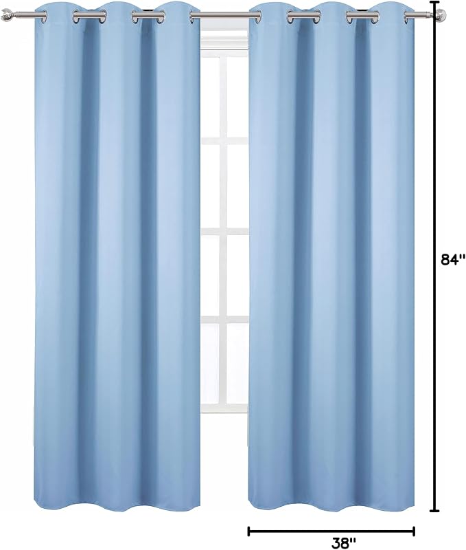 LEMOMO Sky Blue Thermal Blackout Curtains/38 x 84 Inch/Set of 2 Panels Room - Image 9