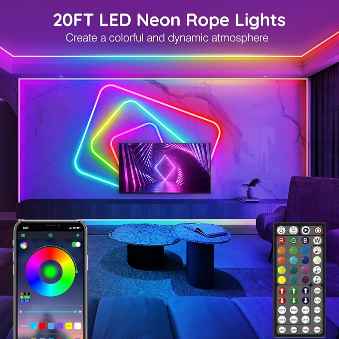 AILBTON 20Ft Neon Rope Lights, Flexible Led Rope Lights Control - Image 2