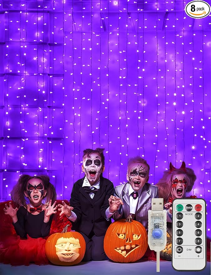 suddus Purple Curtain Lights for Halloween, 200 LED Hanging String Lights by SUDDUS