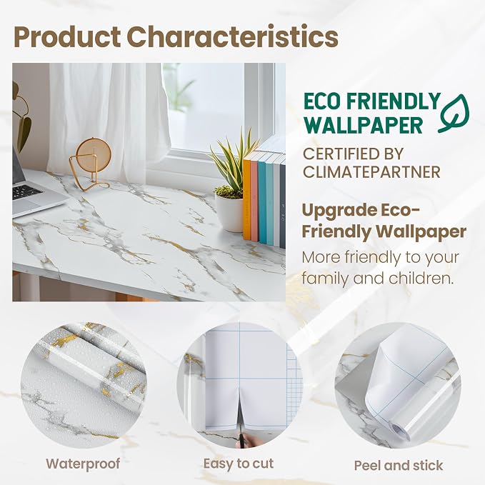 practicalWs Glossy Marble Wallpaper Peel and Stick White/Gold Granite Contact - Image 3