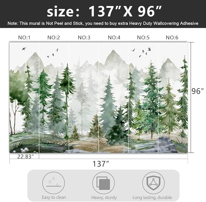 -Green Cartoon Pine Forest Nursery Fabric Wallpaper - Image 4