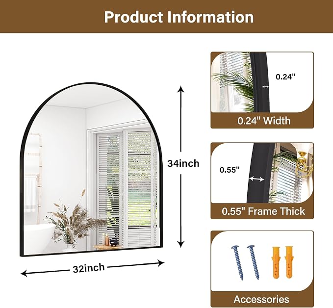 XRAMFY Arched Bathroom Mirror 32" x 34" - Image 4