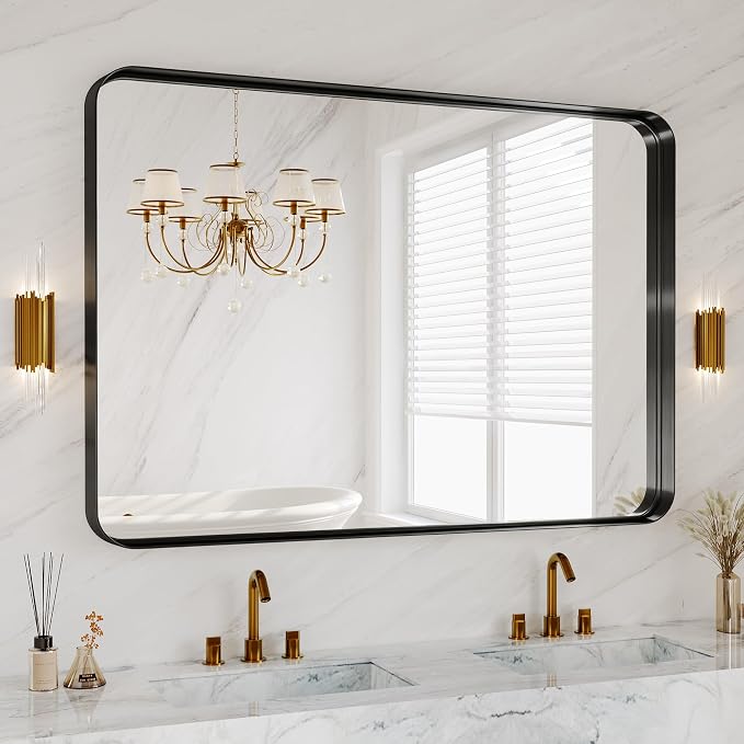 48X36 Inch Black Metal Framed Bathroom Mirror by MYSUNORIA