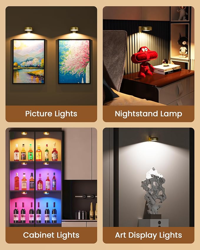 Picture Lights for Wall, Wireless 2000mAh Rechargeable Magnetic LED Puck Lights - Image 3