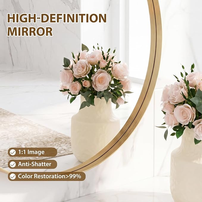 NEWBULIG 20-Inch Round Wall Mirror, Bathroom Wall Circle Mirror - Image 3
