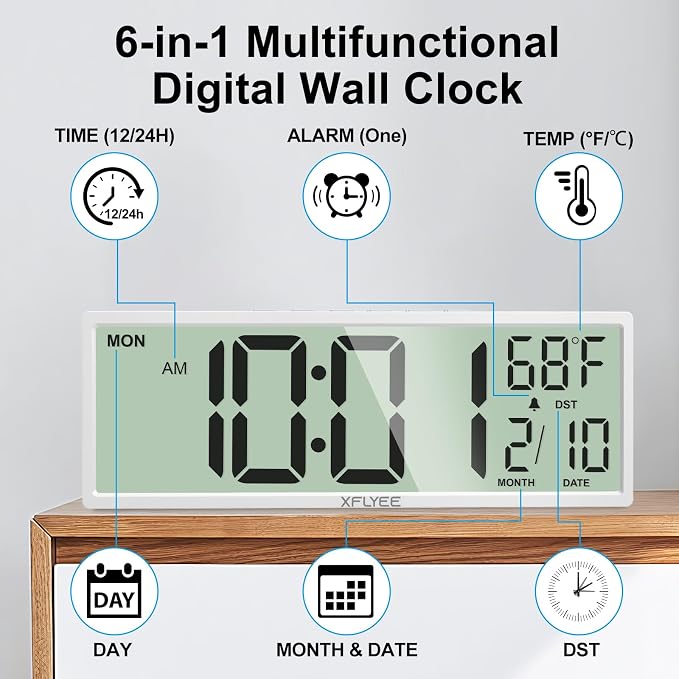 14.5'' Large Digital Wall Clock Battery Operated - Image 7
