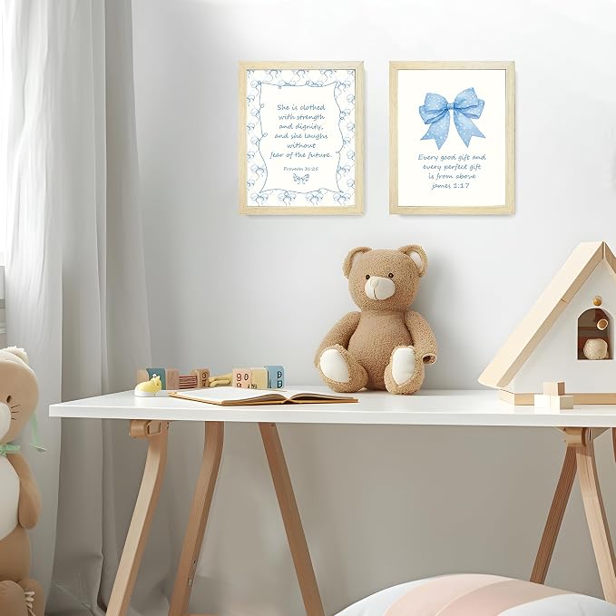 LARTSFRO Coquette Blue Bow Jesus Wall Art Decor Posters, Light Blue Bow Room - Image 5