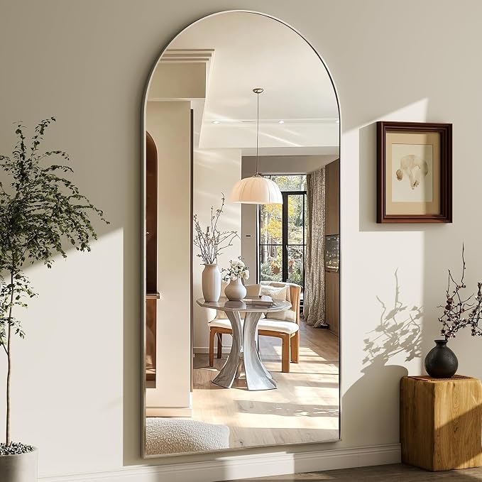 GLSLAND-30x71 inch Wall Mount Arched Full Length Mirror-Aluminum Alloy Frame - Image 8