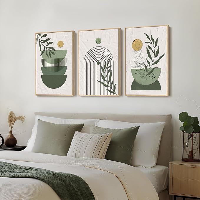 Large Framed Sage Green Boho Wall Art - Image 2