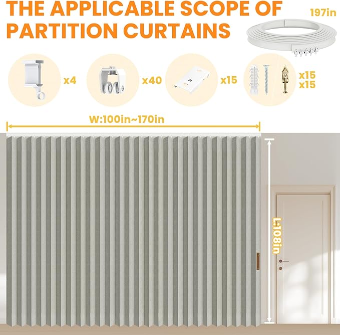 Room Divider Curtain Sets with Flexible Ceiling Track, Privacy Soundproof - Image 2