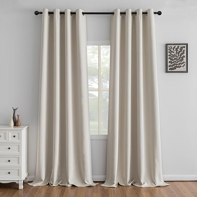 IGEMAEVE Cream Curtains 108 Inch Length 2 Panels Set, Light Filtering Curtains by IGEMAEVE