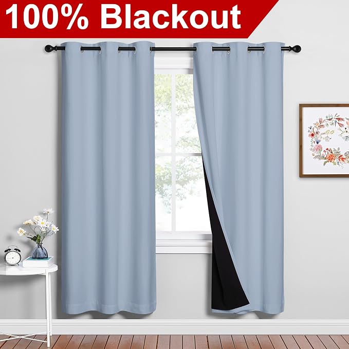 NICETOWN 100% Blackout Window Curtain Panels, Vintage Blue, 2 Pieces, 42-inch - Image 2