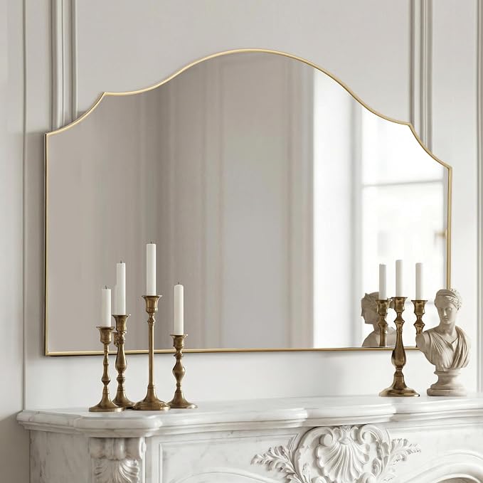 Besdomus Large Scalloped Gold Mirror: 47"x31" Modern Minimalist Wood Frame Wall - Image 7