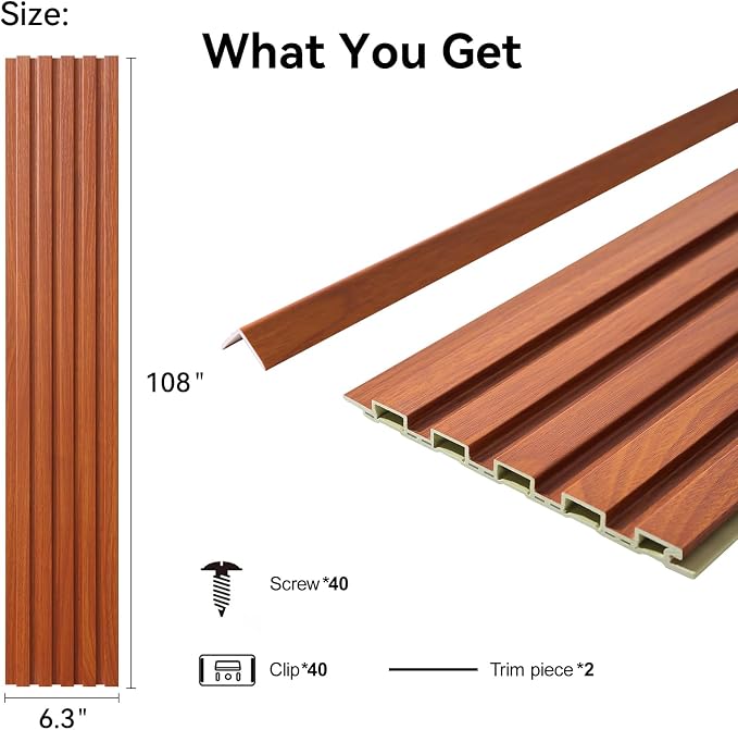 8-Pack WPC Wall Panels 108’’ x 6.3’’ 3D Slat Wall Panel Acoustic Wall Paneling - Image 2