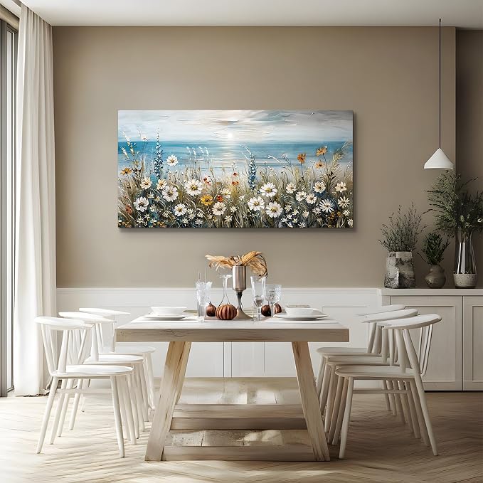 SERIMINO Coastal Landscape Wall Art Prints, Beach Daisy Large Canvas Prints - Image 3