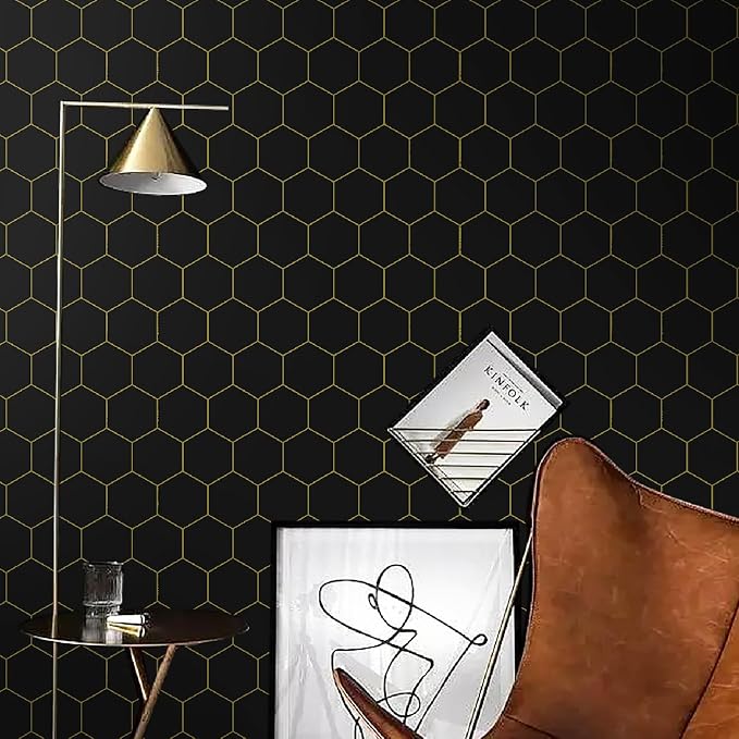 Black and Gold Wallpaper Geometric Peel and Stick Wallpaper - Image 2