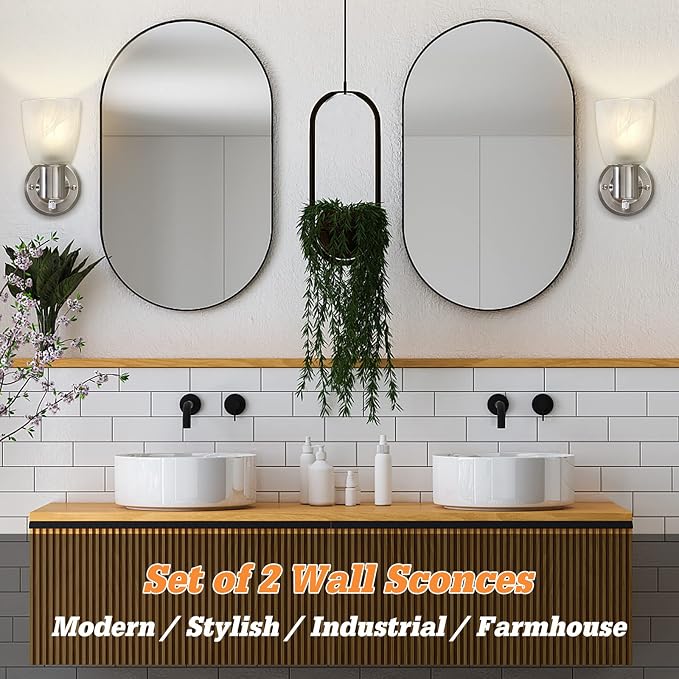 EJIAXIN Wall Sconces Set of 2, Brushed Nickel Vanity Lights - Image 4
