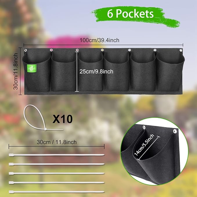 6 Pockets Hanging Planters for Outdoor Plants, One Pack Wall Planter Vertical - Image 4