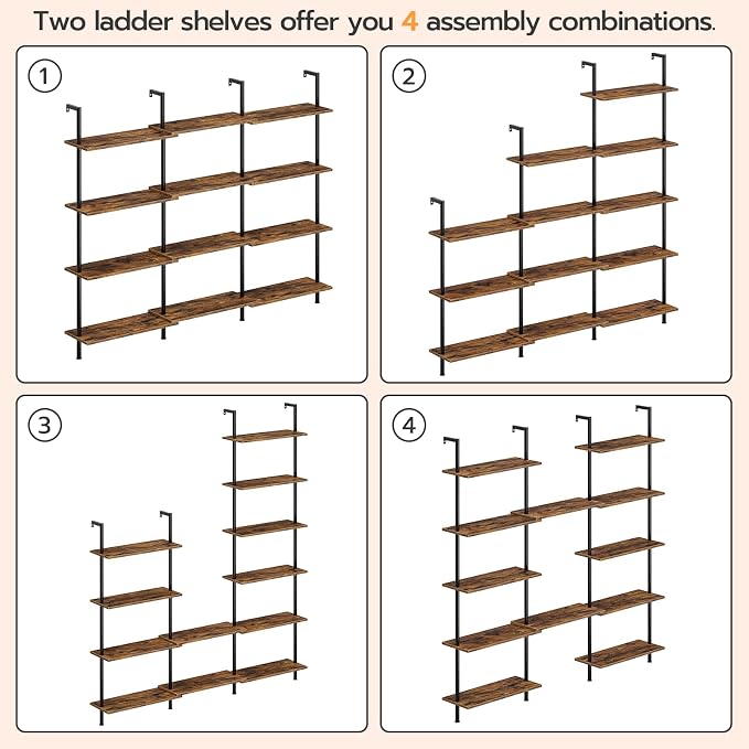 HOOBRO DIY Ladder Shelf, 6-Tier Wall Mounted Bookshelf, Office Vertical Bookcase - Image 6