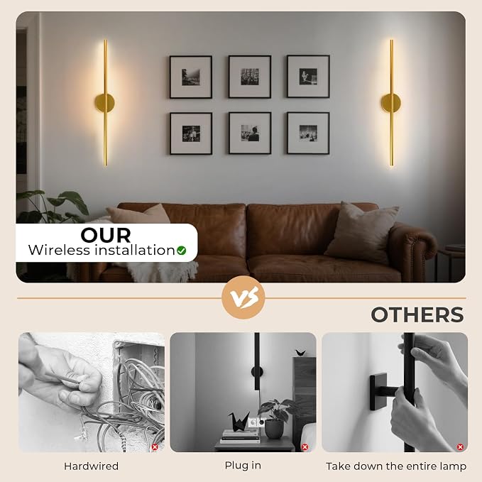 GvvooHome Battery Operated Wall Sconces Set of 2, 10000mAh Wireless - Image 4