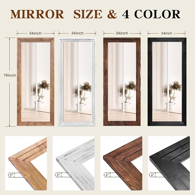 Full Length Mirror 76"x34" Solid Wood Frame Floor Large Mirror - Image 2