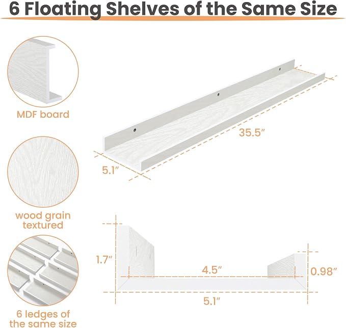 upsimples Floating Shelves for Wall, 35.5 Inch Shelves for Decor Storage Set of - Image 3