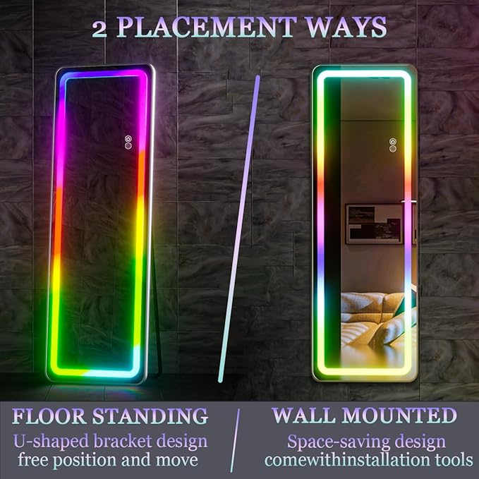 Koonmi LED Full Length Mirror, RGB Color Changing Lights, 7 Dynamic Modes - Image 6