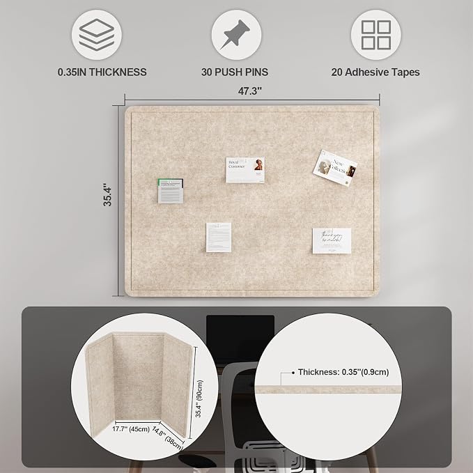 Large Felt Bulletin Board for Wall, Soft Felt Cork Board for Office, Home - Image 2