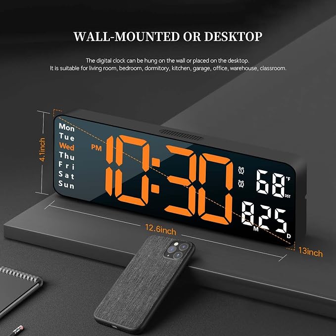 Abovsare Digital Wall Clock for Living Room Decor, Desk Alarm Clock for Bedroom - Image 3