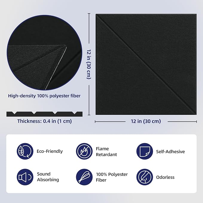 Vieshful Acoustic Panels, Peel & Stick Sound Absorbing Wall Panels, 10 Pack 12" - Image 7