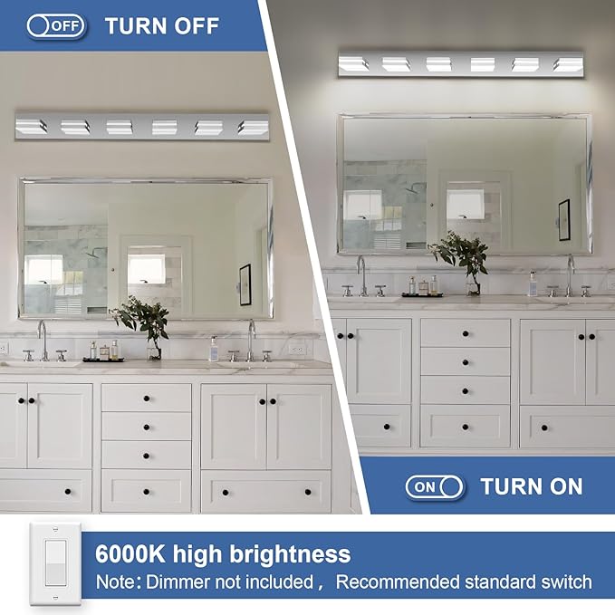 Modern LED Bathroom Lights Fixtures 6-Light, Stainless Steel Chrome Acrylic - Image 4