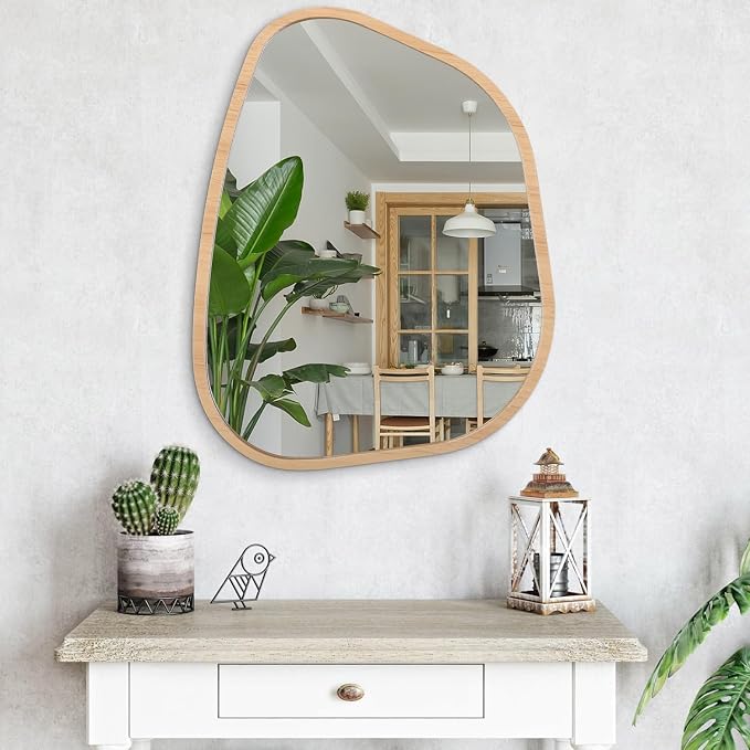 Irregular Bathroom Mirror Modern Wall Mirror Asymmetrical Wooden Framed Wall - Image 4