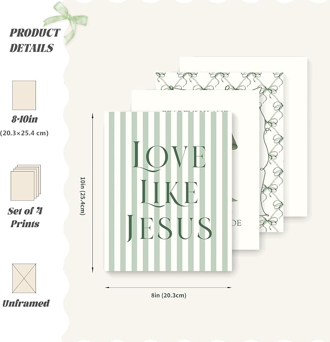 LARTSFRO Coquette Green Bow Jesus Wall Art Decor Posters, Olive Green Bow - Image 2