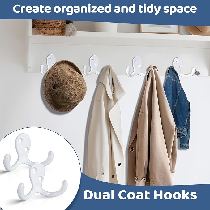 20 Pack Coat Hooks Wall Hooks for Hanging, Heavy Duty Double Prong Metal Hook - Image 4