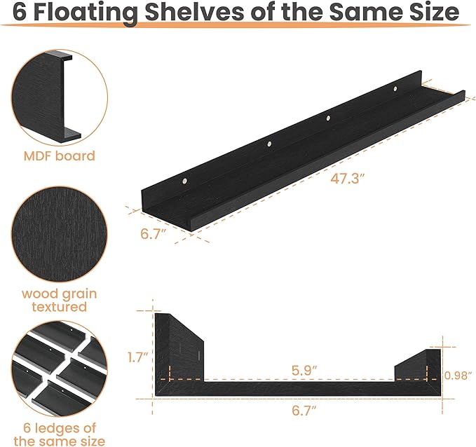upsimples Floating Shelves for Wall, 47.3 Inch Shelves for Decor Storage Set of - Image 2