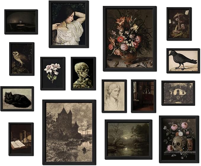 ANERZA 16 PCS Framed Dark Academia Room Decor, Gothic Home Decor, Moody Wall by ANERZA