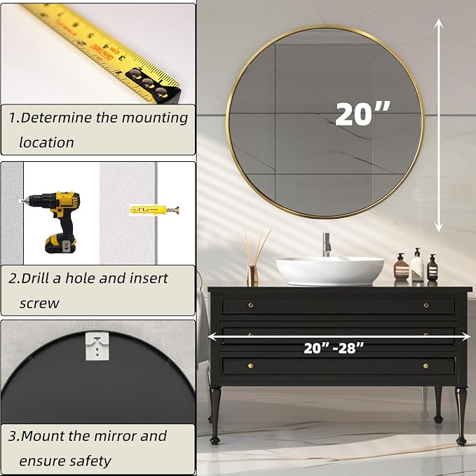Circle Gold Mirror, Round Mirror 20 inch, Circle Wall Mirror Metal Frame - Image 5