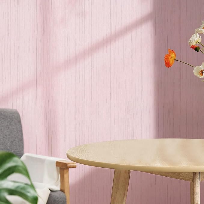 Pink Grasscloth Peel and Stick Wallpaper Vintage Texture Removable Waterproof - Image 6