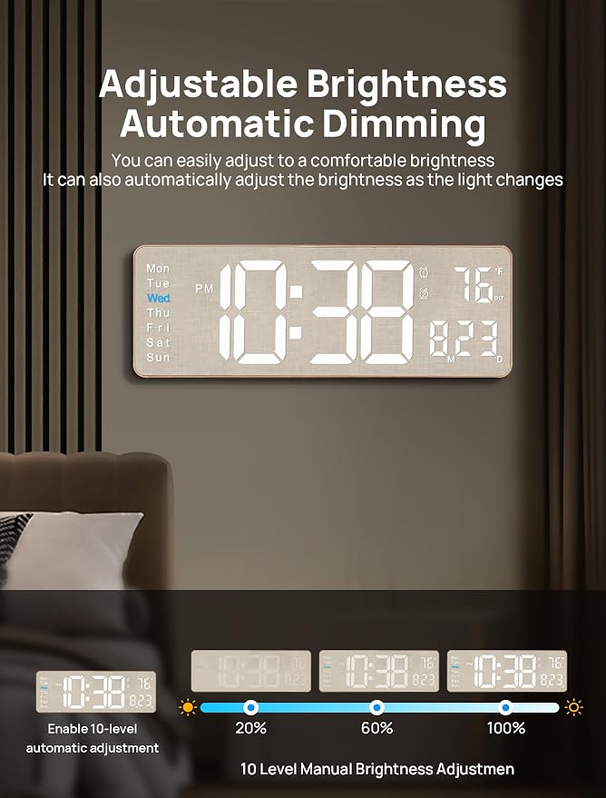 MASHI 2026 Upgrade Digital Wall Clock, Auto-Dimming Wall Clock - Image 4