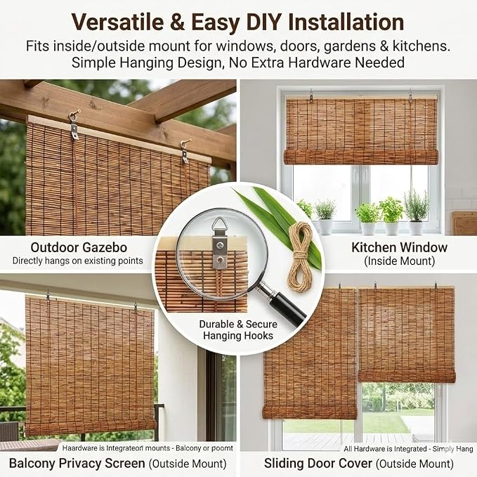Bamboo Roller Shades for Outdoor Patio, Outside Waterproof Sun Shade, Privacy - Image 7